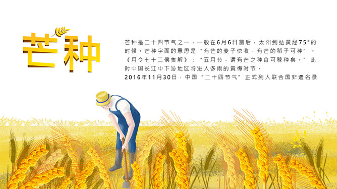 农民耕田芒种节气PPT模板