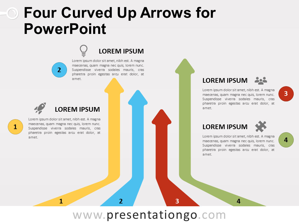 四个弯曲的箭头PowerPoint