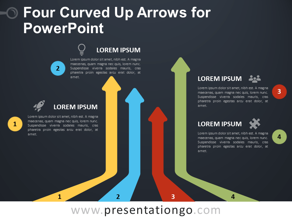 四个弯曲的箭头PowerPoint