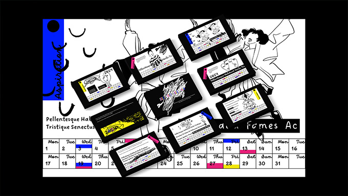  抽象疯狂迷离的2024日历PPT模板