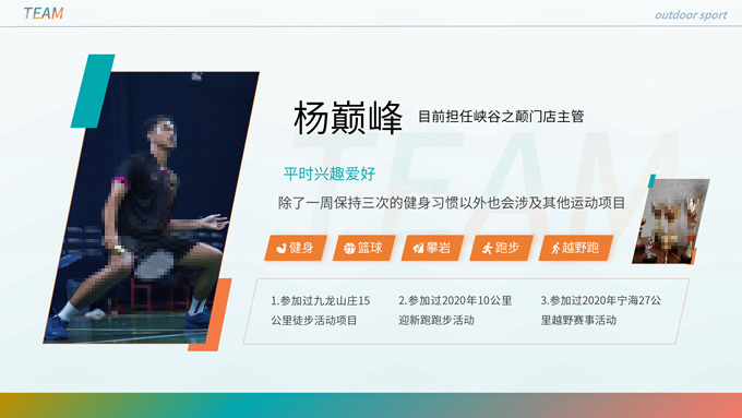 运动风人物团队介绍PPT模板