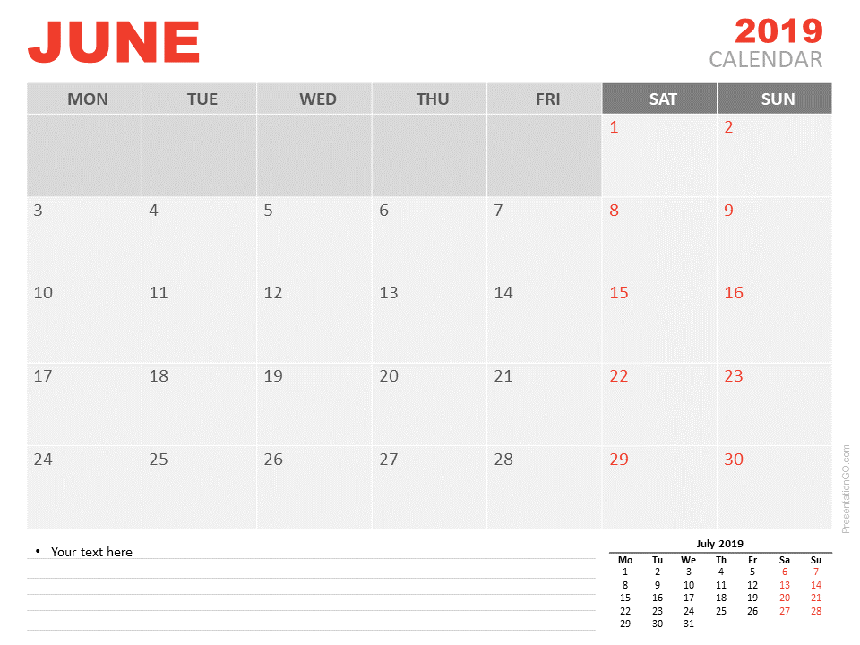 2019年6月日历PowerPoint