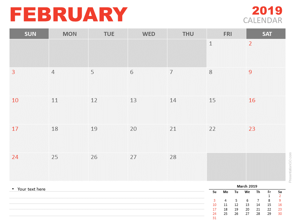 2019年2月日历PowerPoint