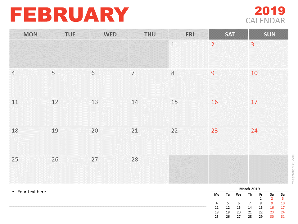 2019年2月日历PowerPoint