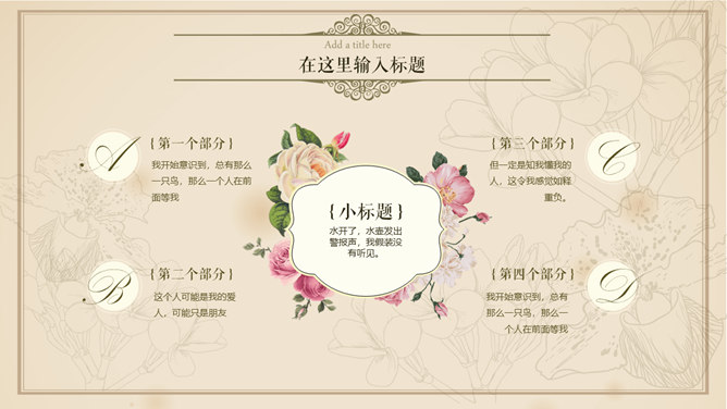 欧式复古文艺风花鸟PPT模板