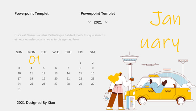 2021年电脑桌面插画日历PPT模板
