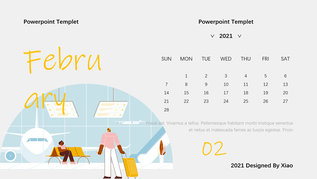 2021年电脑桌面插画日历PPT模板