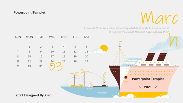 2021年电脑桌面插画日历PPT模板