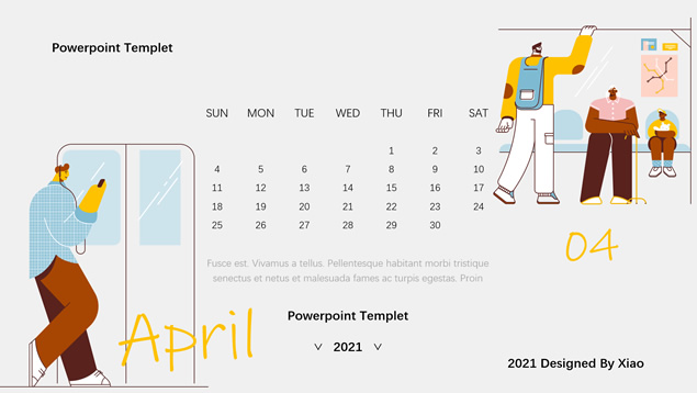 2021年电脑桌面插画日历PPT模板