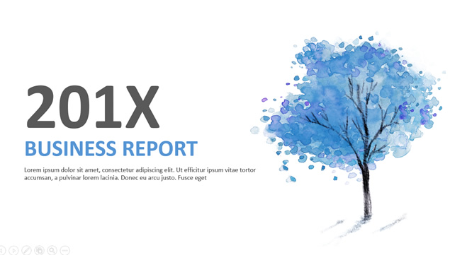 蓝色抽象水彩树简约欧美风PPT模板