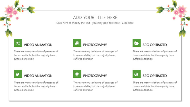清新绿叶藤蔓花卉PPT模板