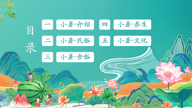 国潮风小暑节气介绍PPT模板