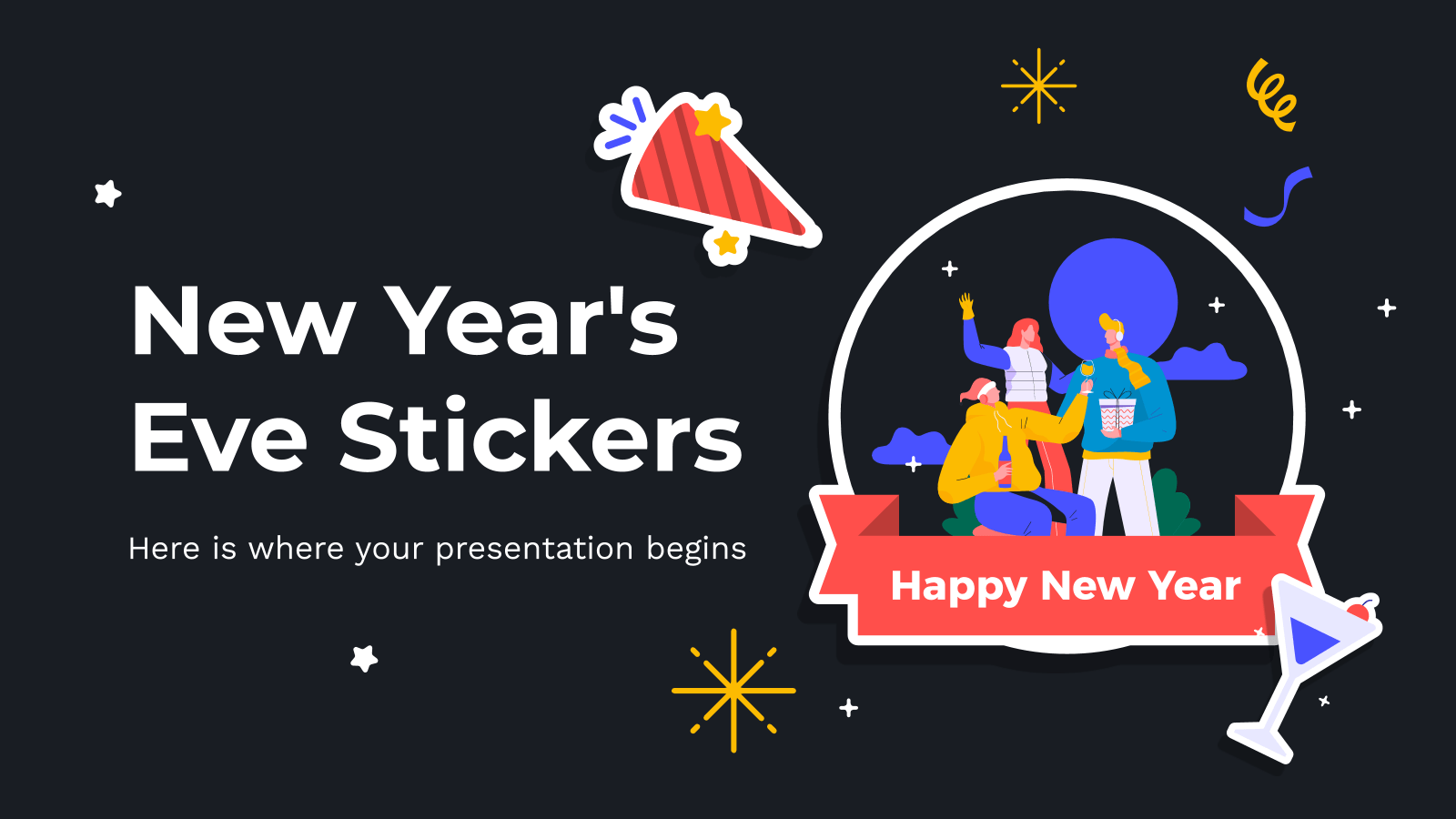新年前夕贴纸PowerPoint模板