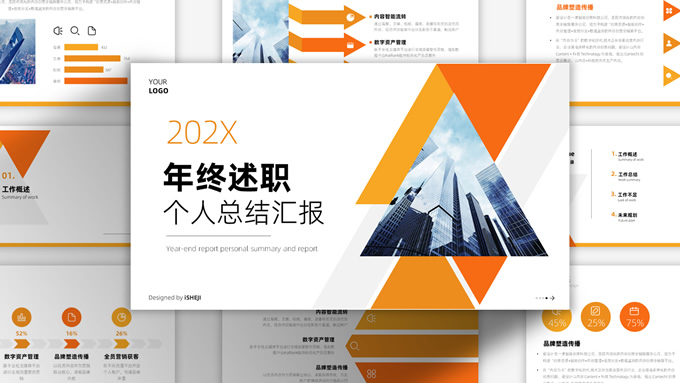 极简几何风个人总结汇报PPT模板