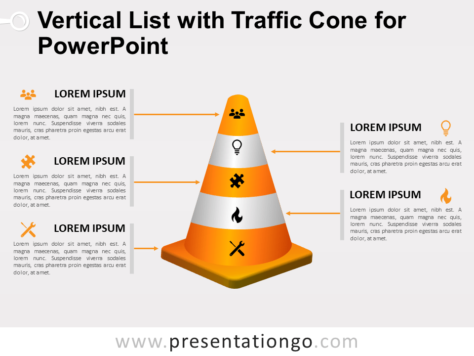垂直列表PowerPoint的锥形交通路标