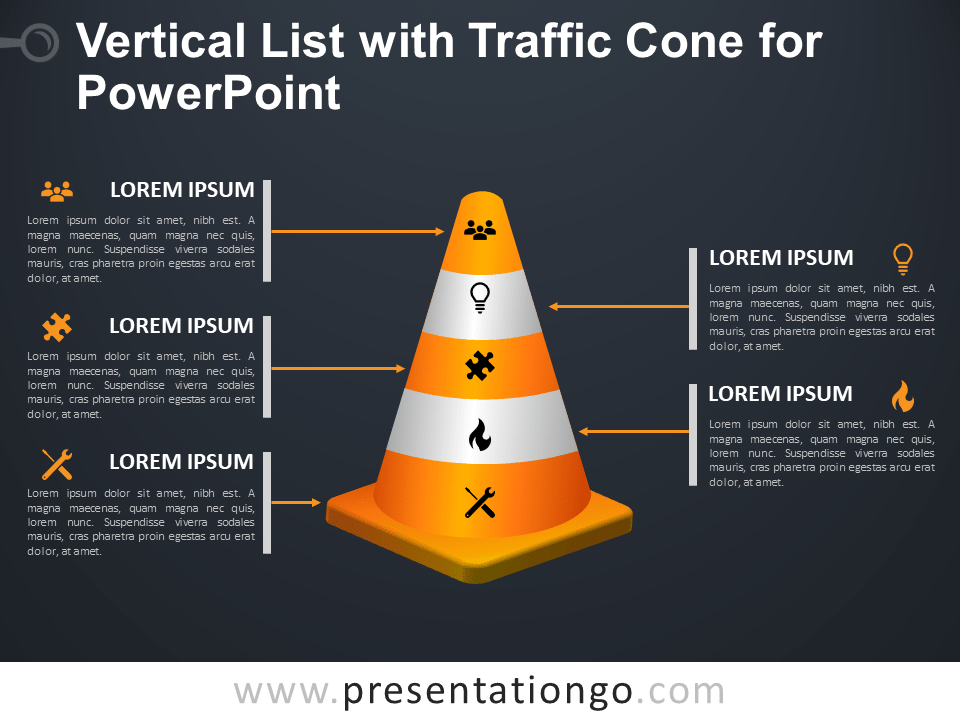 垂直列表PowerPoint的锥形交通路标