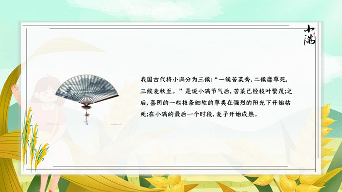 女孩麦穗小满节气PPT模板