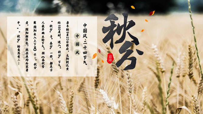 麦田稻草人秋分节气PPT模板