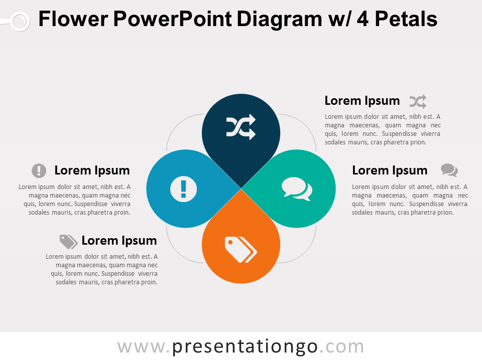 花PowerPoint图w / 4花瓣