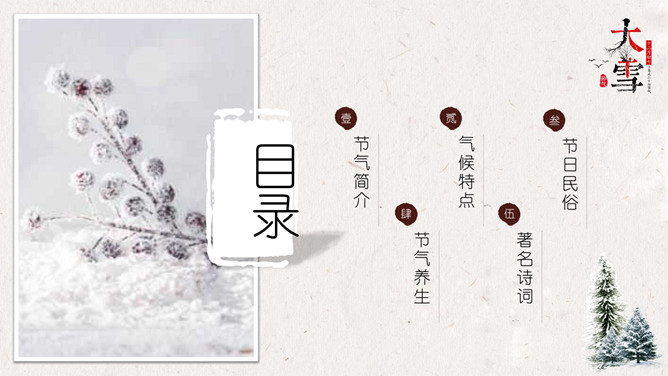 落雪松树大雪节气PPT模板