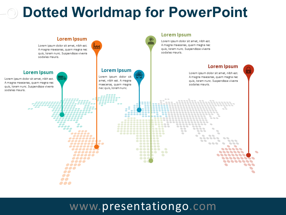 虚线Worldmap w /针PowerPoint
