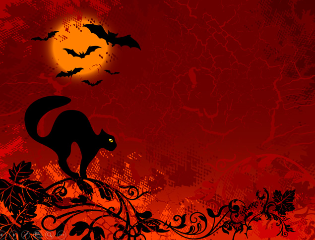 野猫 蝙蝠 南瓜藤蔓万圣节PPT模板