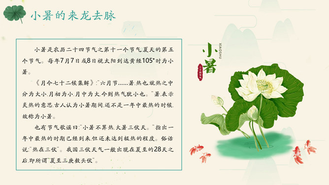 荷花金鱼小暑节气PPT模板