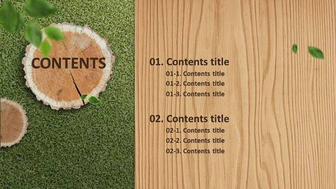 清新自然风草地木桩PPT模板