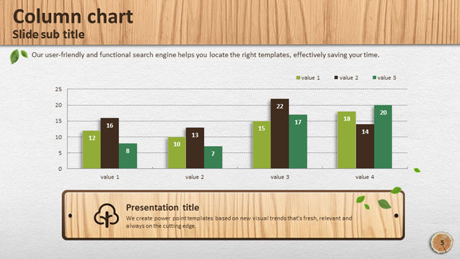 清新自然风草地木桩PPT模板