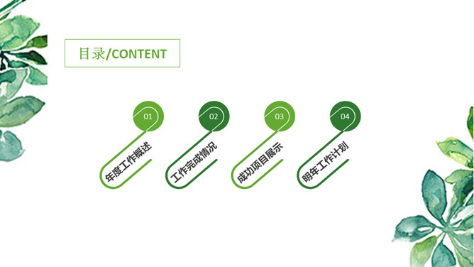 清新水彩绿植主题PPT模板