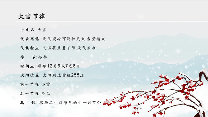 红梅飘雪大雪节气PPT模板