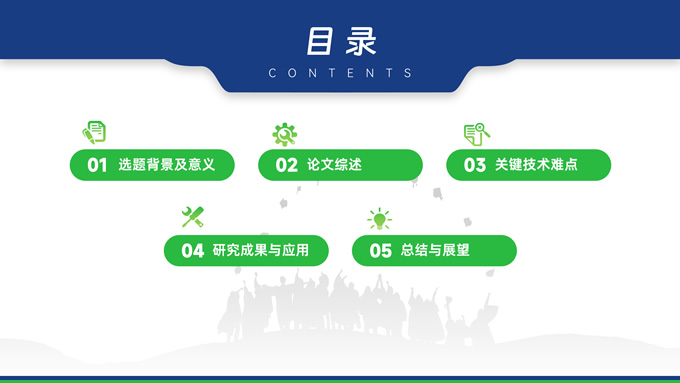 蓝绿活力扁平论文答辩PPT模板