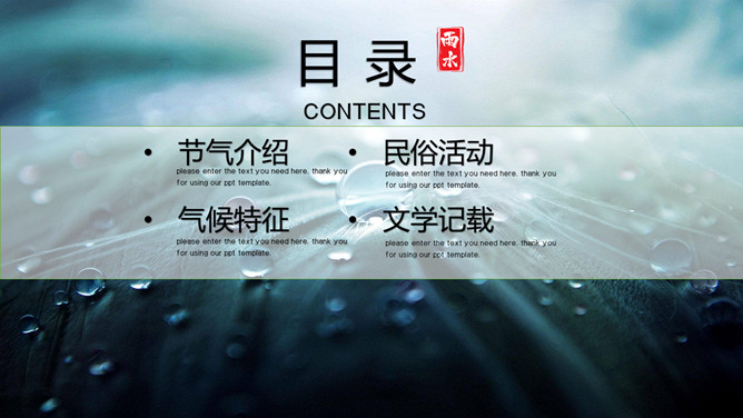 水珠雨水节气介绍PPT模板