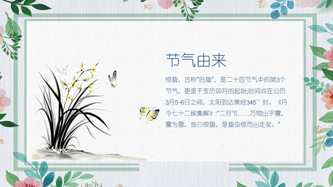 水彩花边植物惊蛰PPT模板
