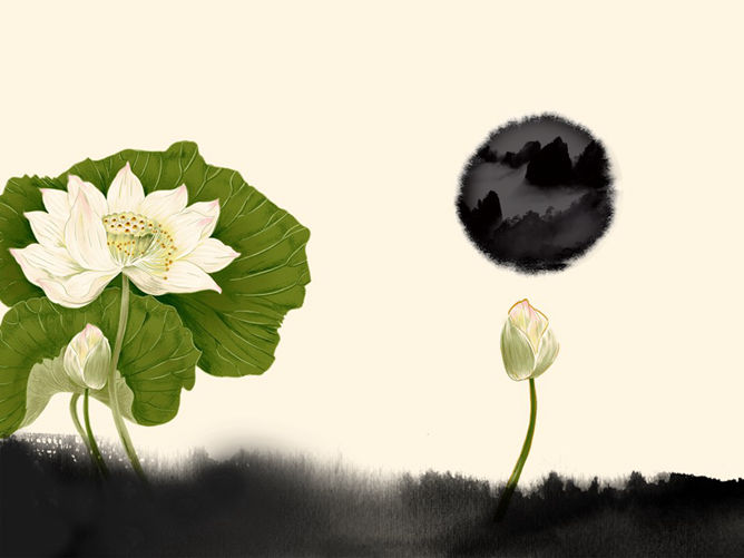 水墨荷塘主题PPT背景图