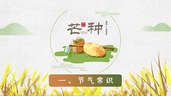 农民麦穗芒种节气PPT模板