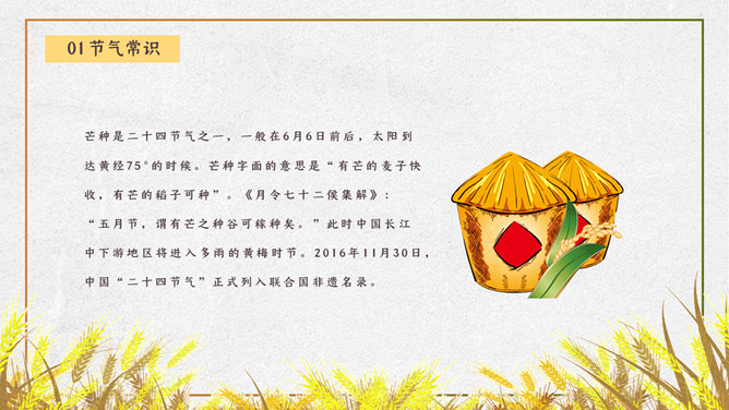 农民麦穗芒种节气PPT模板