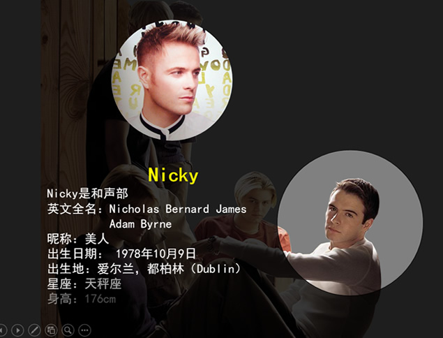 WestLife组合人物介绍――移动遮罩高亮显示动态特效PPT模板