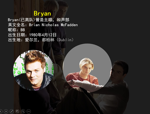WestLife组合人物介绍――移动遮罩高亮显示动态特效PPT模板