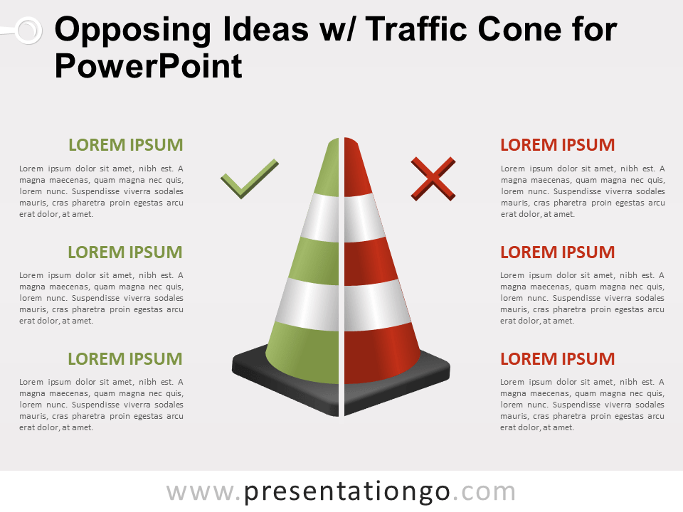 对立的想法与锥形交通路标PowerPoint