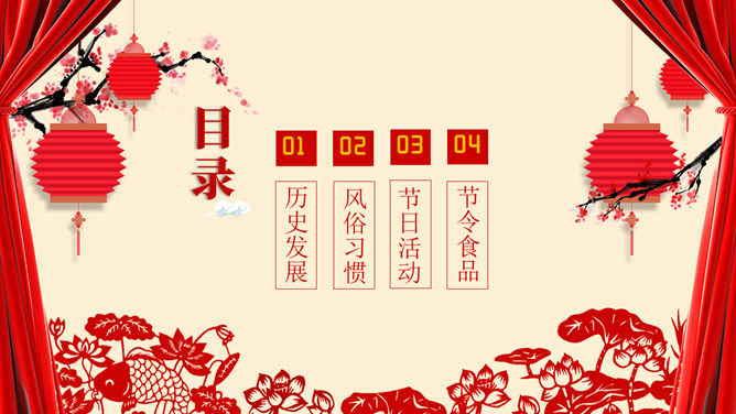 喜庆红幕春节PPT模板