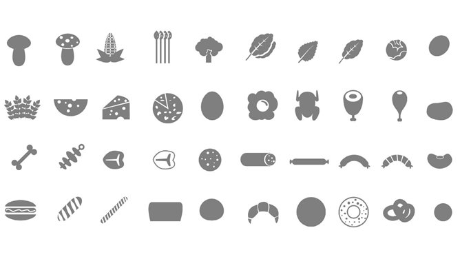 食物、水果、饮料与餐具PPT图标集