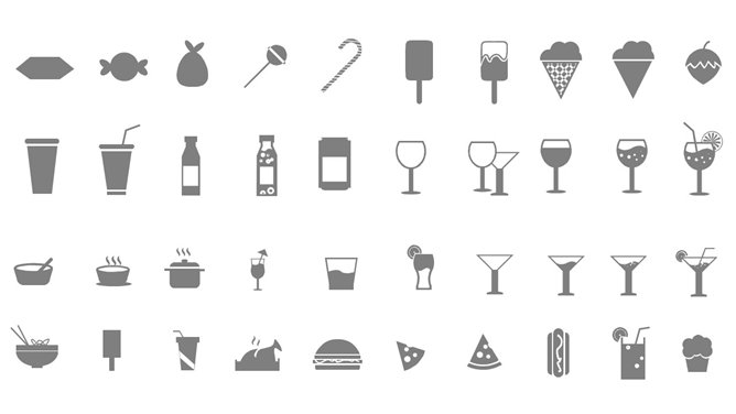食物、水果、饮料与餐具PPT图标集