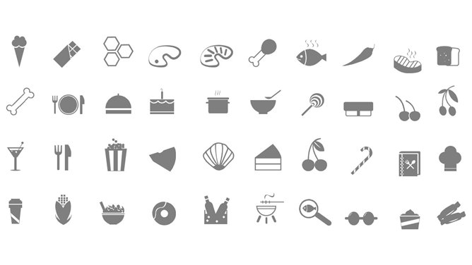 食物、水果、饮料与餐具PPT图标集