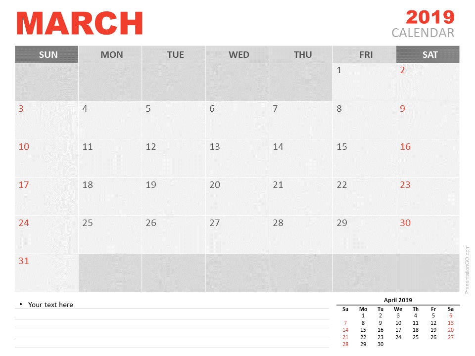 2019年3月日历PowerPoint