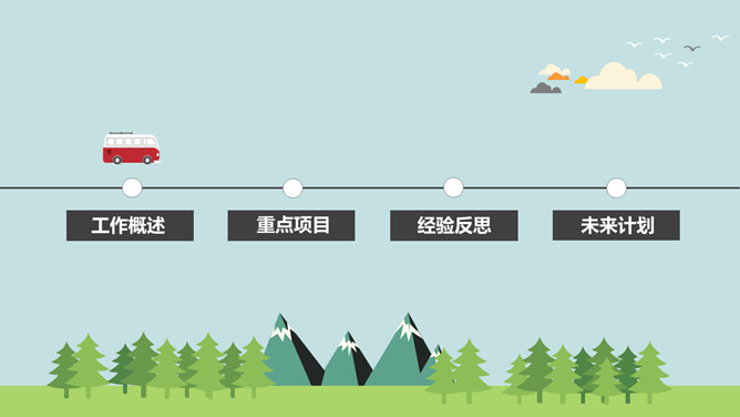 扁平卡通公交车PPT模板