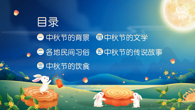小兔子月饼中秋节班会PPT模板