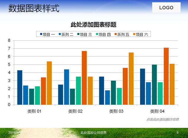 蓝天白云草地高楼PPT模板