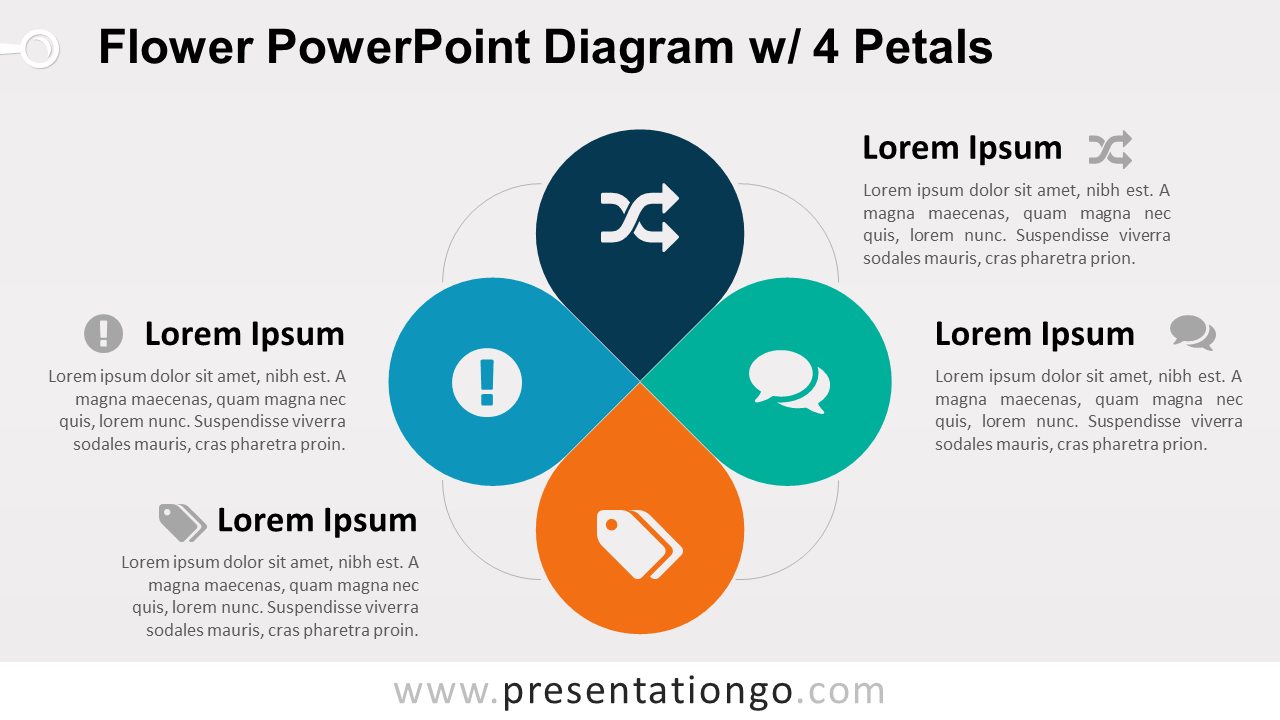 花PowerPoint图w / 4花瓣