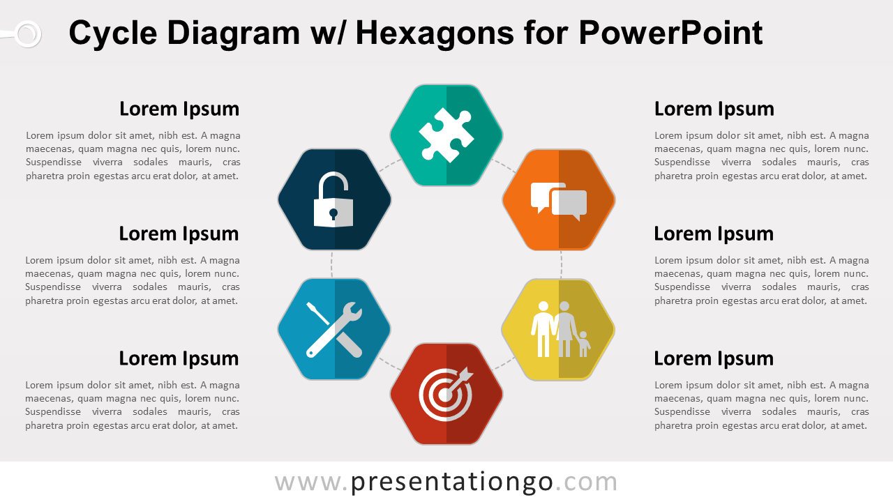循环图PowerPoint的六边形